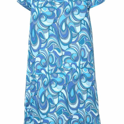 Mango Womens Blue Geometric Viscose A-Line Size S Boat Neck Pullover