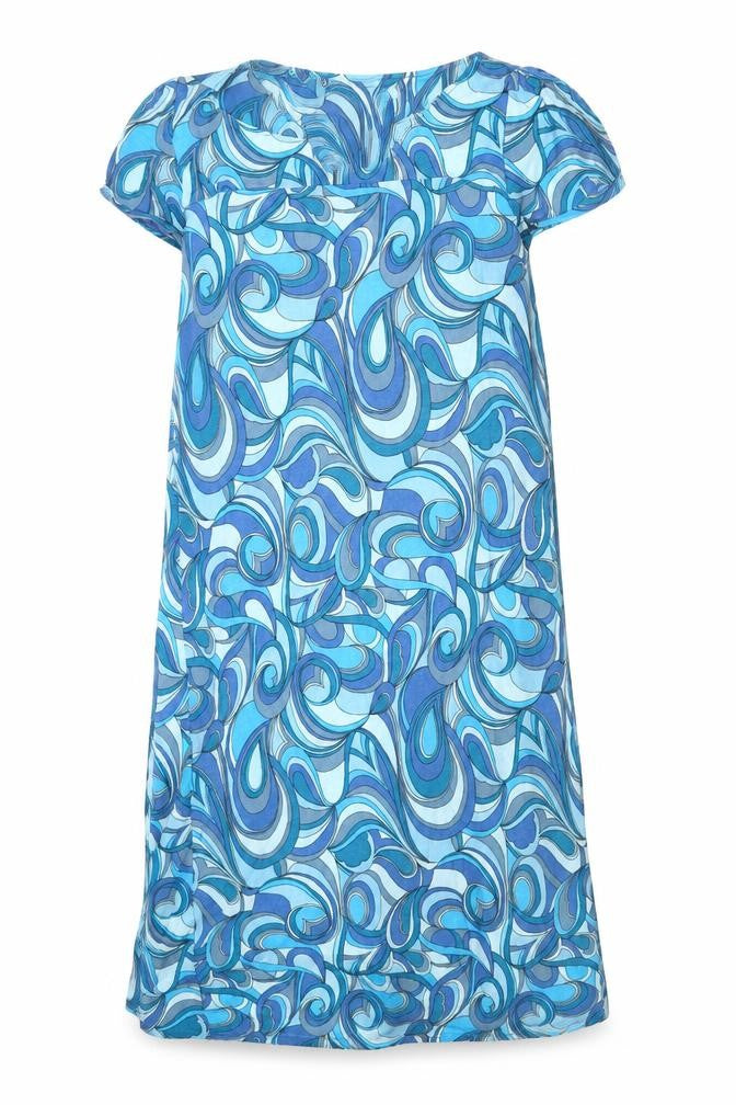 Mango Womens Blue Geometric Viscose A-Line Size S Boat Neck Pullover