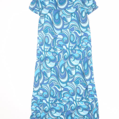 Mango Womens Blue Geometric Viscose A-Line Size S Boat Neck Pullover