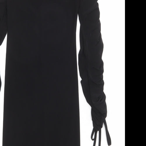 PRETTYLITTLETHING Womens Black Polyester Mini Size 6 Off the Shoulder Pullover - Tie Sleeve Detail