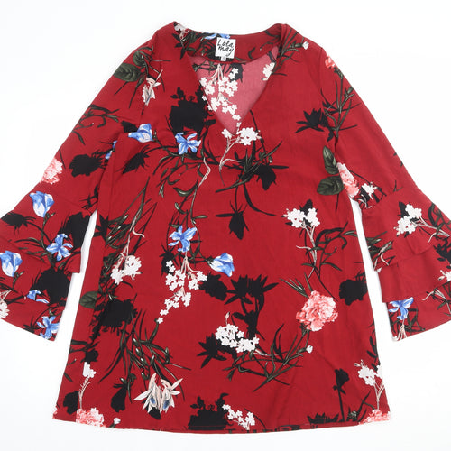 Lola May Womens Red Floral Polyester Trapeze & Swing Size 10 V-Neck Pullover