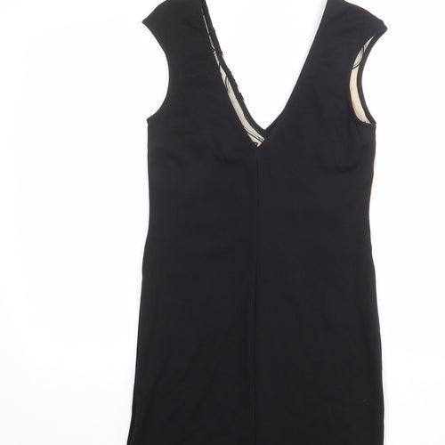 Lipsy Womens Black Geometric Polyester Pencil Dress Size 12 V-Neck Pullover - Plunging Neckline