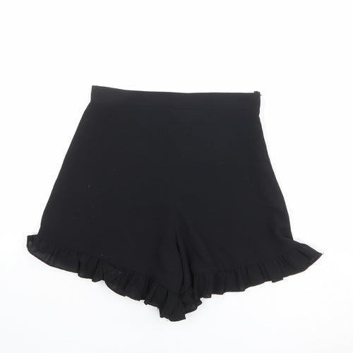 PRETTYLITTLETHING Womens Black Polyester Basic Shorts Size 8 Regular Zip