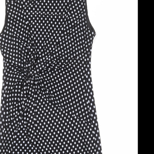 Stella Morgan Womens Black Polka Dot Polyester Pencil Dress Size 14 Boat Neck Pullover - Knot Front Detail