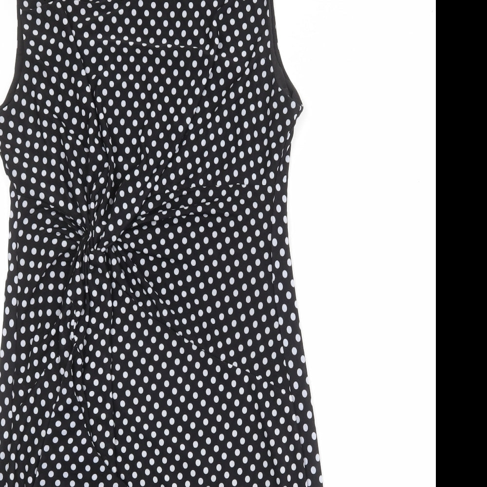 Stella Morgan Womens Black Polka Dot Polyester Pencil Dress Size 14 Boat Neck Pullover - Knot Front Detail