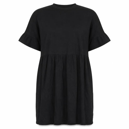 Front view of ASOS women’s black 100% cotton t-shirt dress, size UK 6, crew neck pullover