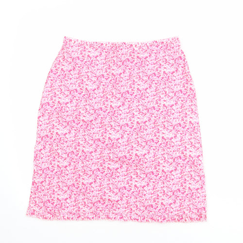 Topshop Womens Pink Floral Cotton A-Line Skirt Size 12 Zip