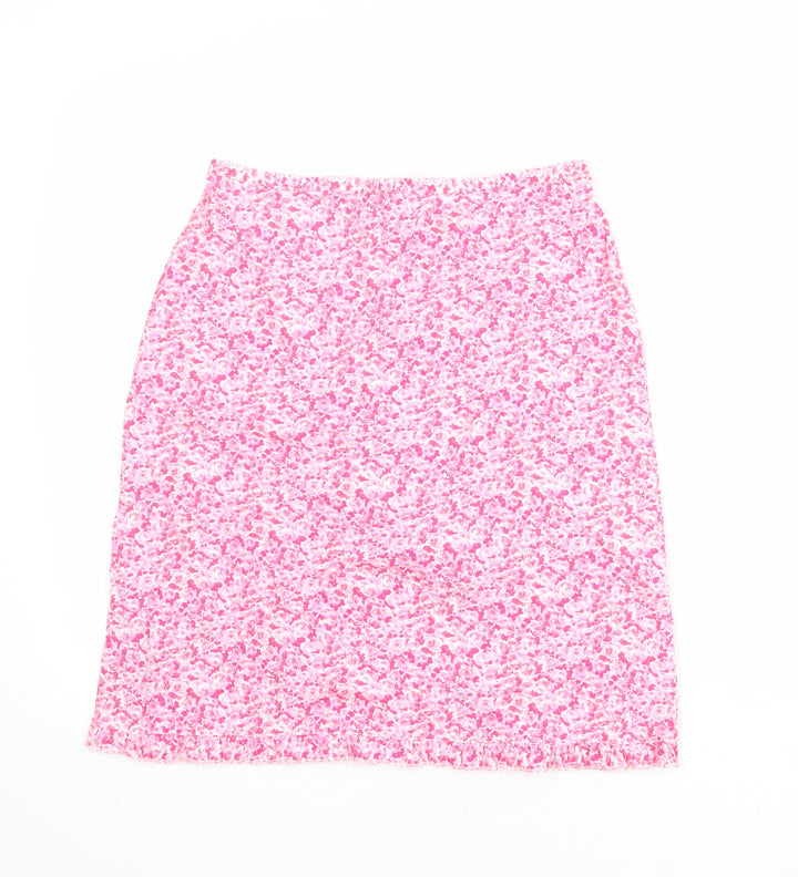 Topshop Womens Pink Floral Cotton A-Line Skirt Size 12 Zip