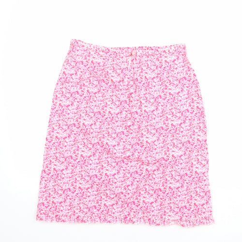 Topshop Womens Pink Floral Cotton A-Line Skirt Size 12 Zip