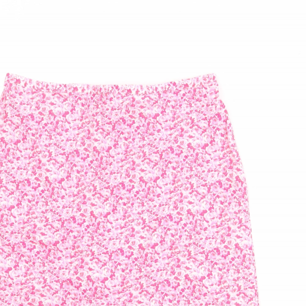 Topshop Womens Pink Floral Cotton A-Line Skirt Size 12 Zip