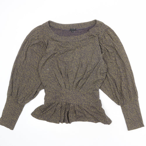 HIJKLMVWXYZ Womens Grey Geometric Viscose Basic Blouse Size M Boat Neck - Spotted Peplum