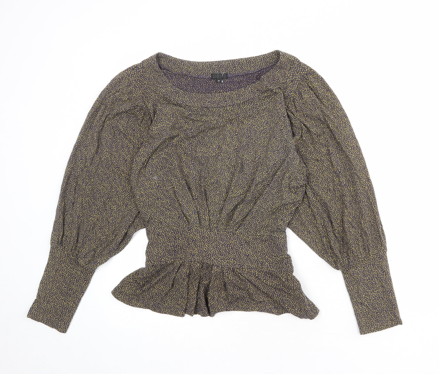 HIJKLMVWXYZ Womens Grey Geometric Viscose Basic Blouse Size M Boat Neck - Spotted Peplum