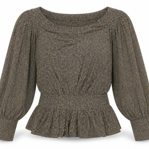 HIJKLMVWXYZ Womens Grey Geometric Viscose Basic Blouse Size M Boat Neck - Spotted Peplum