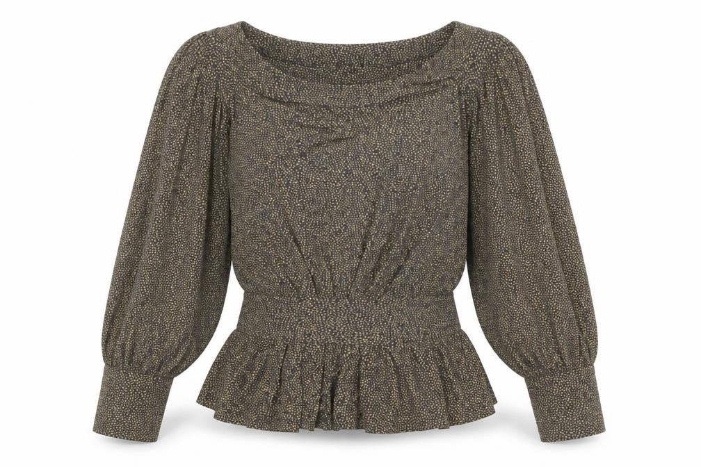 HIJKLMVWXYZ Womens Grey Geometric Viscose Basic Blouse Size M Boat Neck - Spotted Peplum