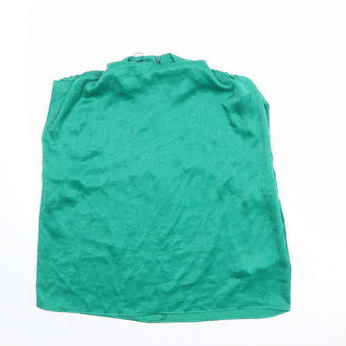 Zara Womens Green Polyester Basic Blouse Size M Mock Neck
