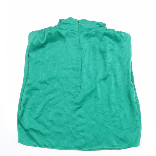 Zara Womens Green Polyester Basic Blouse Size M Mock Neck
