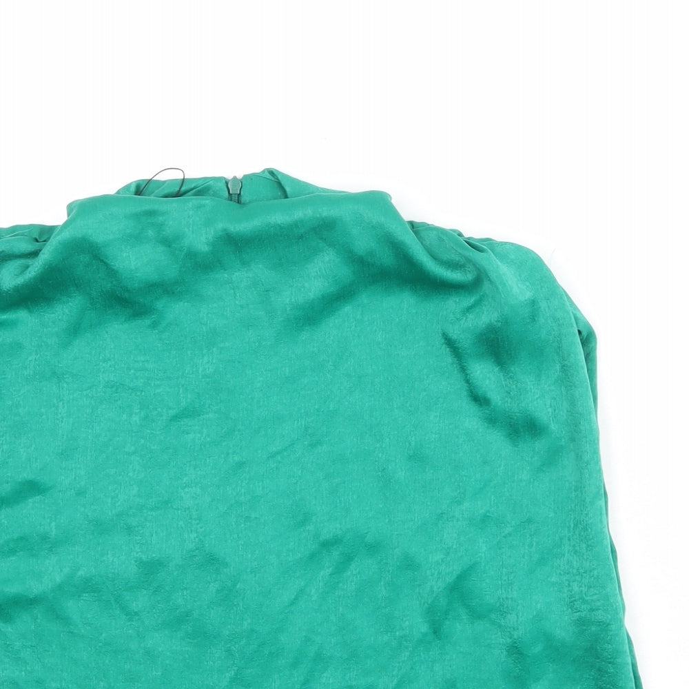Zara Womens Green Polyester Basic Blouse Size M Mock Neck