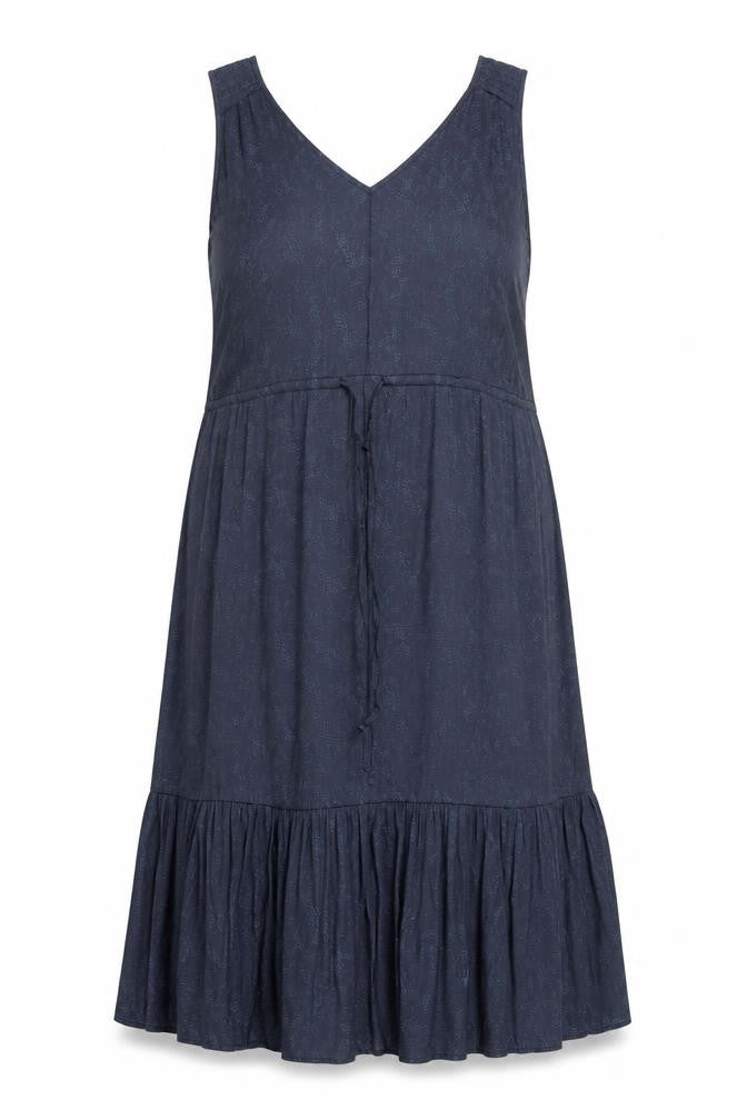 Front view of Per Una women’s blue polyester a-line, size UK 12, v-neck pullover