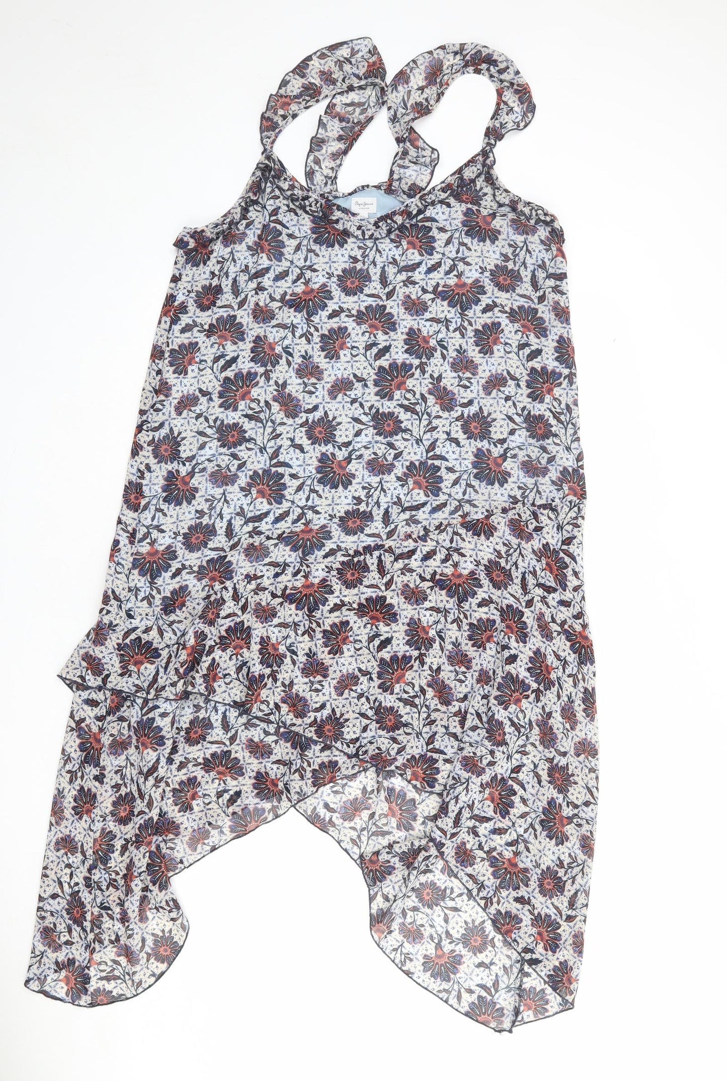 Pepe Jeans Womens Multicoloured Floral Polyester Tank Dress Size XL V-Neck Zip