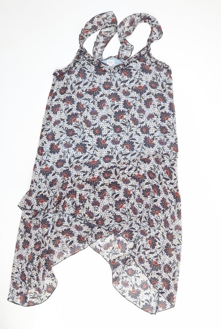 Pepe Jeans Womens Multicoloured Floral Polyester Tank Dress Size XL V-Neck Zip