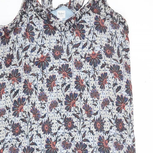 Pepe Jeans Womens Multicoloured Floral Polyester Tank Dress Size XL V-Neck Zip