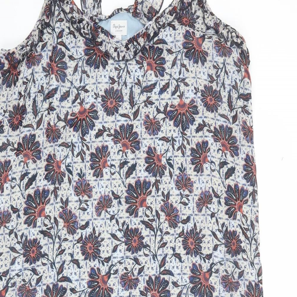 Pepe Jeans Womens Multicoloured Floral Polyester Tank Dress Size XL V-Neck Zip