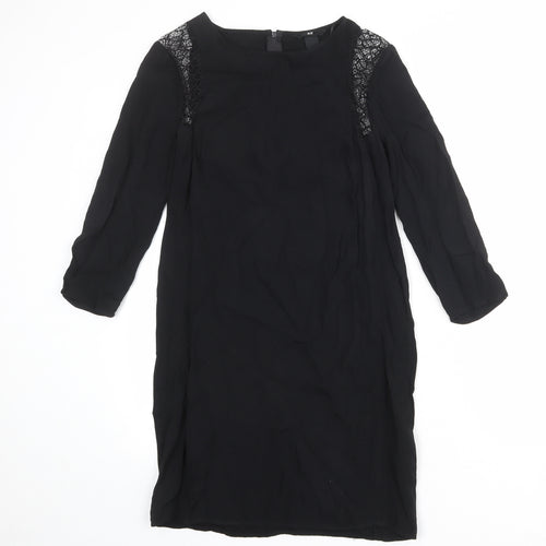 H&M Womens Black Viscose Sheath Size 8 Boat Neck Zip - Lace Detail