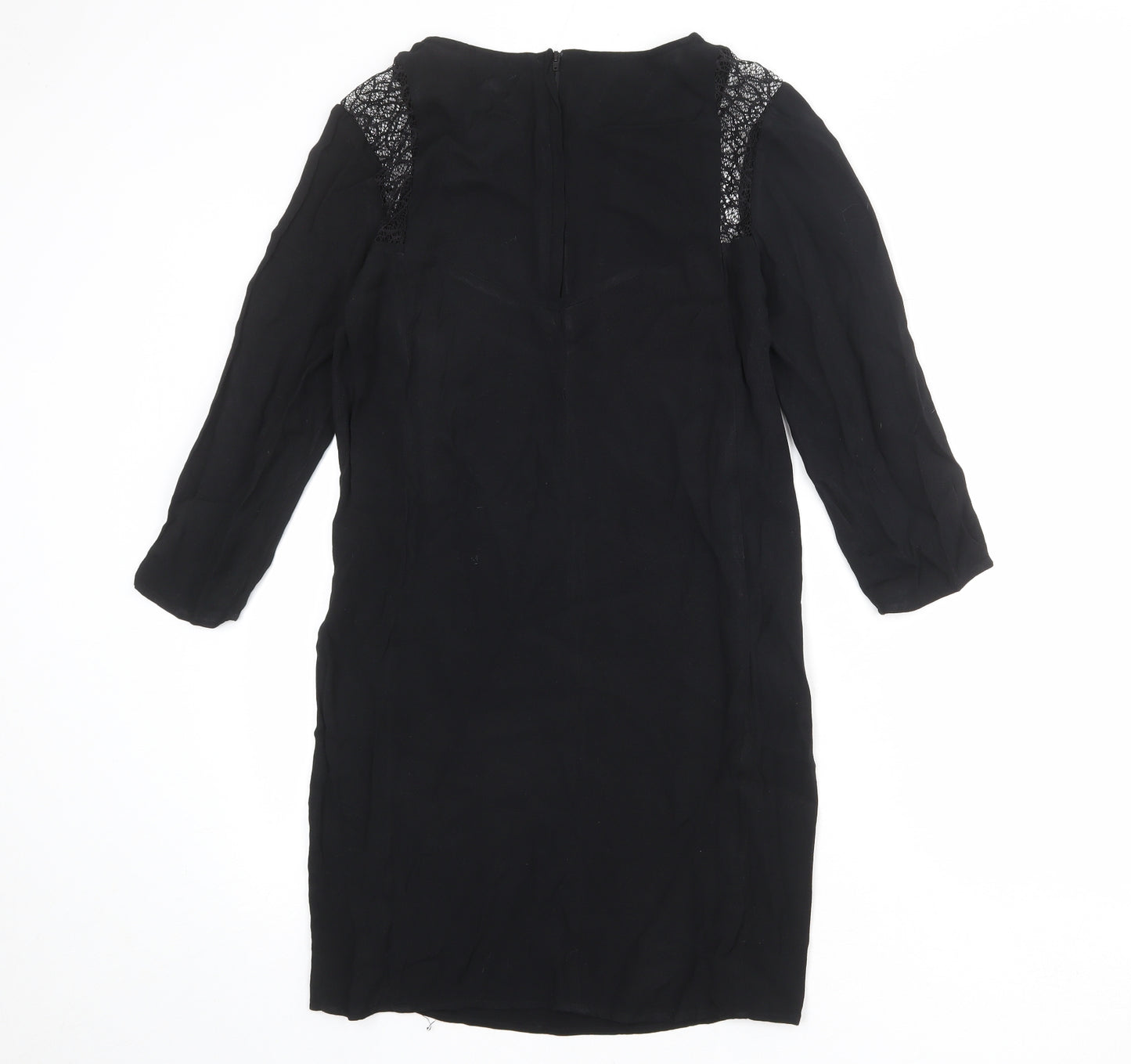 H&M Womens Black Viscose Sheath Size 8 Boat Neck Zip - Lace Detail