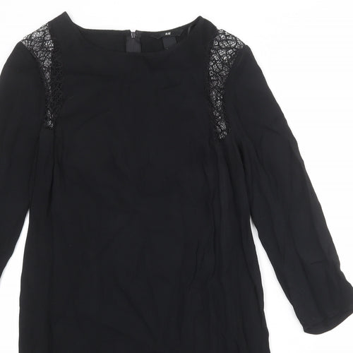 H&M Womens Black Viscose Sheath Size 8 Boat Neck Zip - Lace Detail