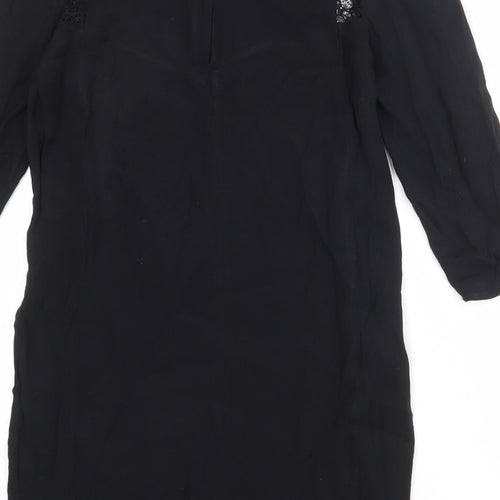 H&M Womens Black Viscose Sheath Size 8 Boat Neck Zip - Lace Detail