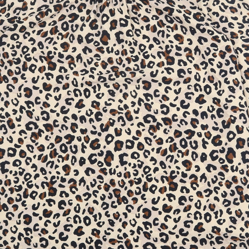 Marks and Spencer Womens Beige Animal Print Polyester Shift Size 14 V-Neck Button - Leopard Print