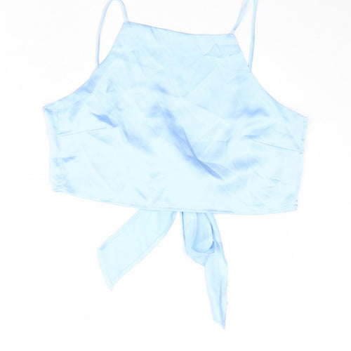 Glamorous Womens Blue Polyester Cropped Tank Size M Square Neck - Tie Back