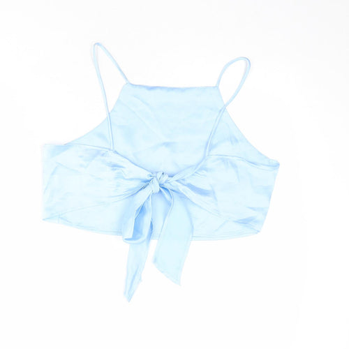 Glamorous Womens Blue Polyester Cropped Tank Size M Square Neck - Tie Back