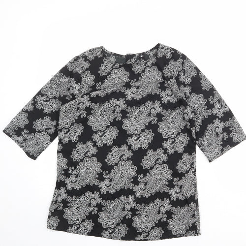 Influence Womens Black Paisley Polyester Basic T-Shirt Size 10 Round Neck