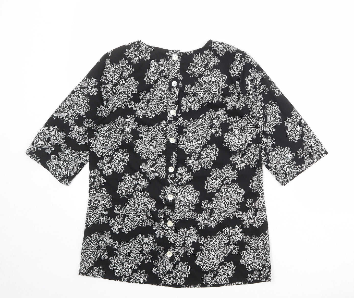 Influence Womens Black Paisley Polyester Basic T-Shirt Size 10 Round Neck