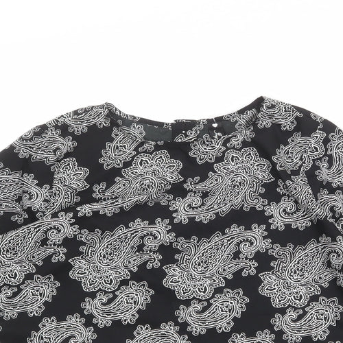 Influence Womens Black Paisley Polyester Basic T-Shirt Size 10 Round Neck