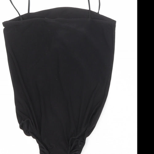 Missguided Womens Black Polyester Bodysuit One-Piece Size 8 Snap