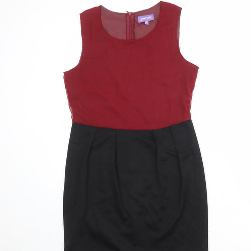 Purple Womens Black Colourblock Polyester Shift Size 8 Boat Neck Zip