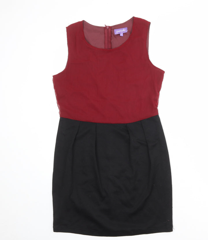 Purple Womens Black Colourblock Polyester Shift Size 8 Boat Neck Zip