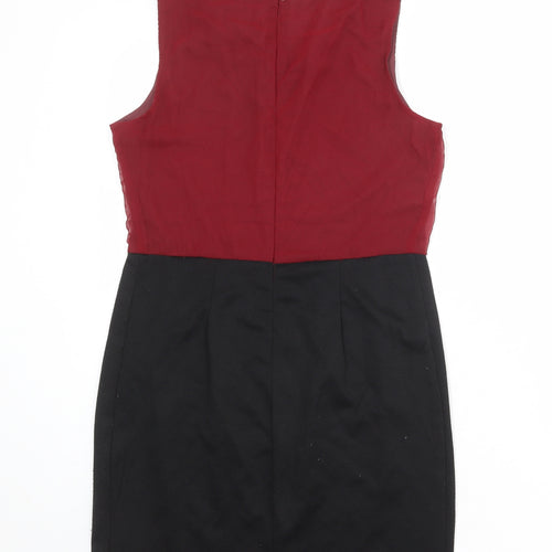 Purple Womens Black Colourblock Polyester Shift Size 8 Boat Neck Zip