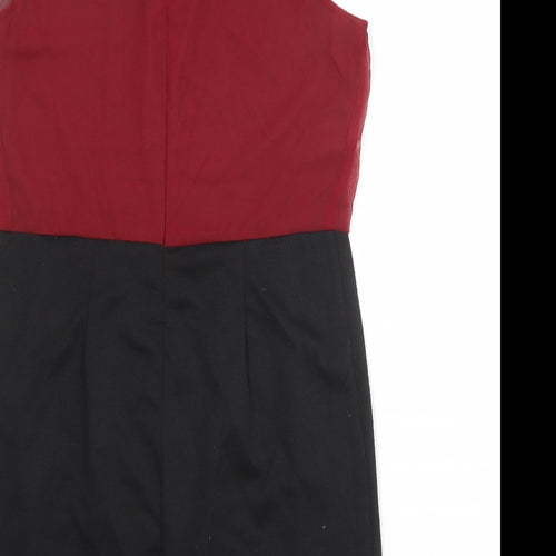 Purple Womens Black Colourblock Polyester Shift Size 8 Boat Neck Zip