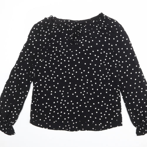 NEXT Womens Black Polka Dot Polyester Basic Blouse Size 10 Boat Neck - Ruffle Sleeve