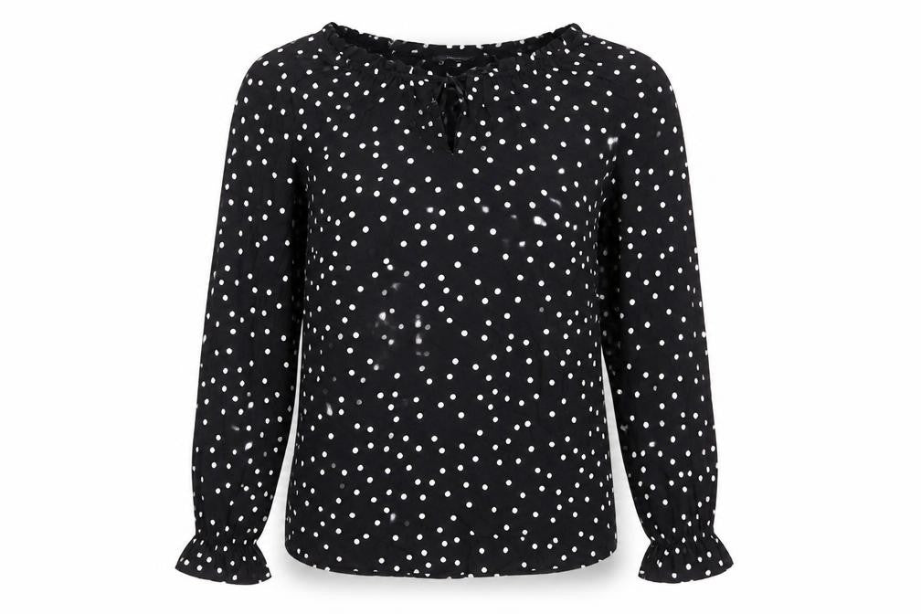 Next Womens Black Polka Dot Polyester Basic Blouse Size 10 Boat Neck - Ruffle Sleeve
