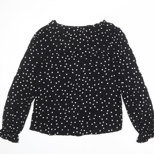 NEXT Womens Black Polka Dot Polyester Basic Blouse Size 10 Boat Neck - Ruffle Sleeve