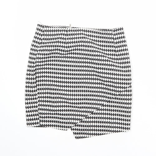 Missguided Womens Black Geometric Polyester A-Line Skirt Size 8 Zip