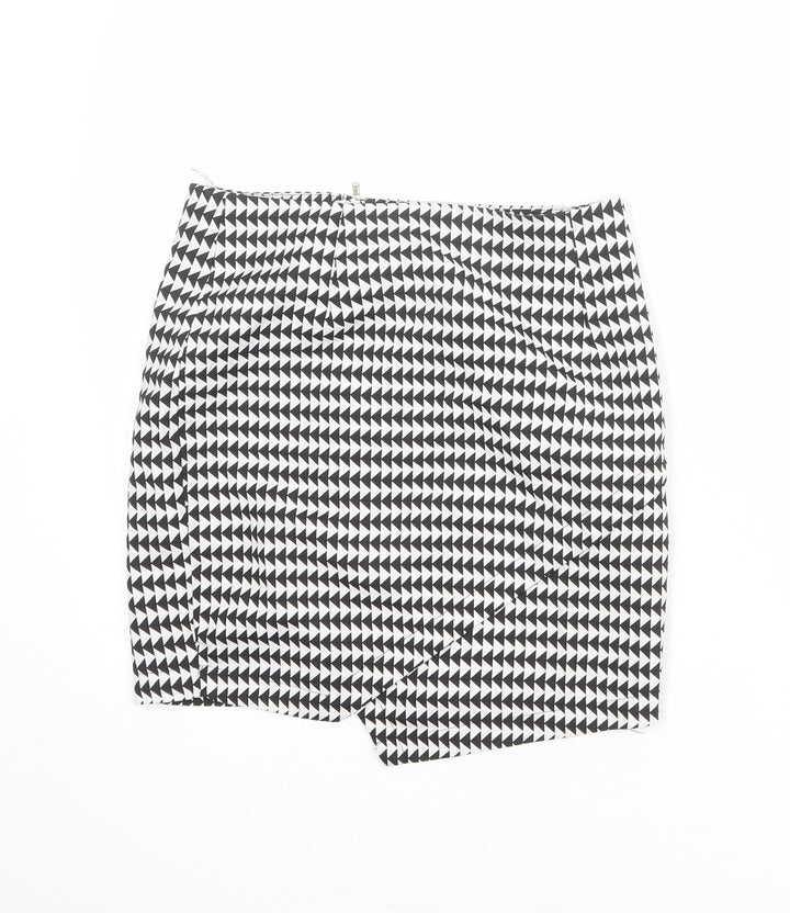 Missguided Womens Black Geometric Polyester A-Line Skirt Size 8 Zip