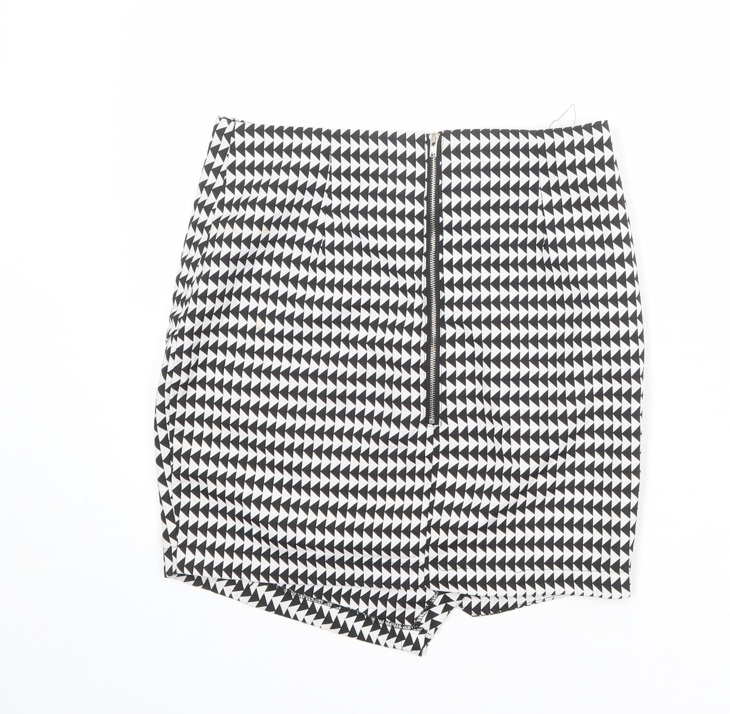 Missguided Womens Black Geometric Polyester A-Line Skirt Size 8 Zip