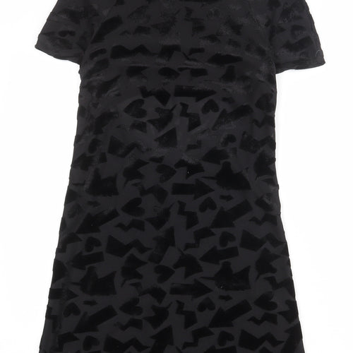 River Island Womens Black Geometric Polyester A-Line Size 8 Boat Neck Button