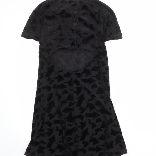River Island Womens Black Geometric Polyester A-Line Size 8 Boat Neck Button