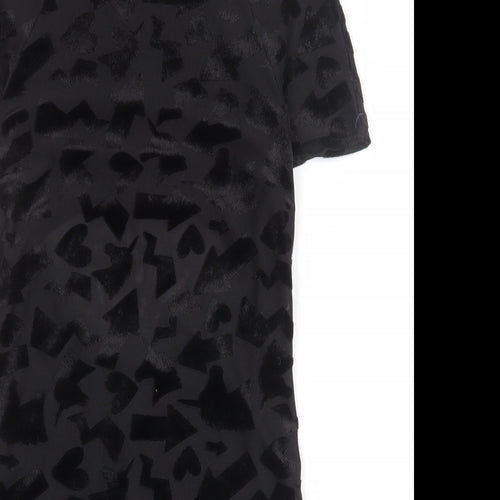River Island Womens Black Geometric Polyester A-Line Size 8 Boat Neck Button